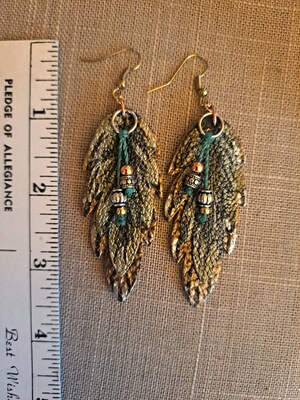 Painted Leather Feather Earrings - image2